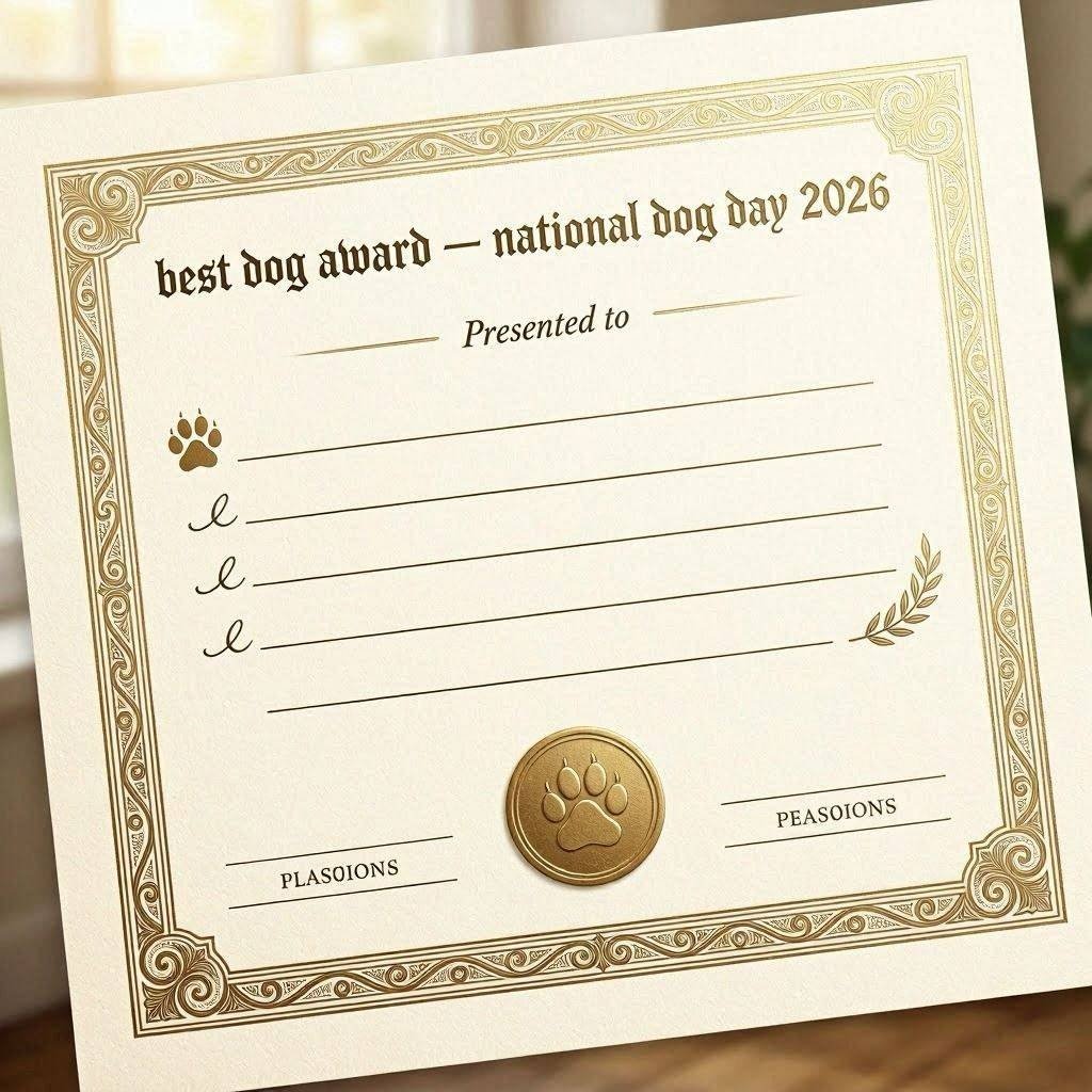 Best Dog Award National Dog Day 2026 certificate template