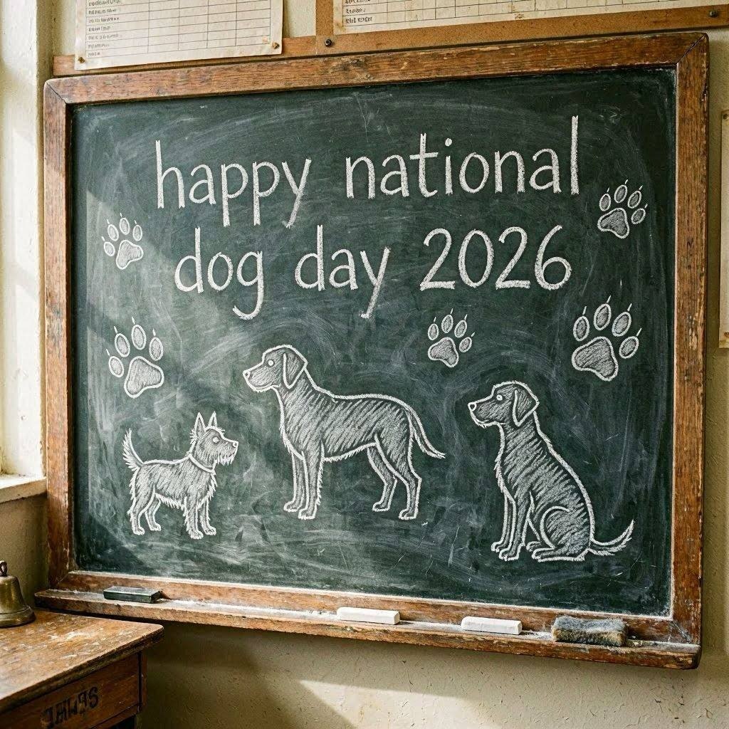 Chalkboard style Happy National Dog Day 2026 card