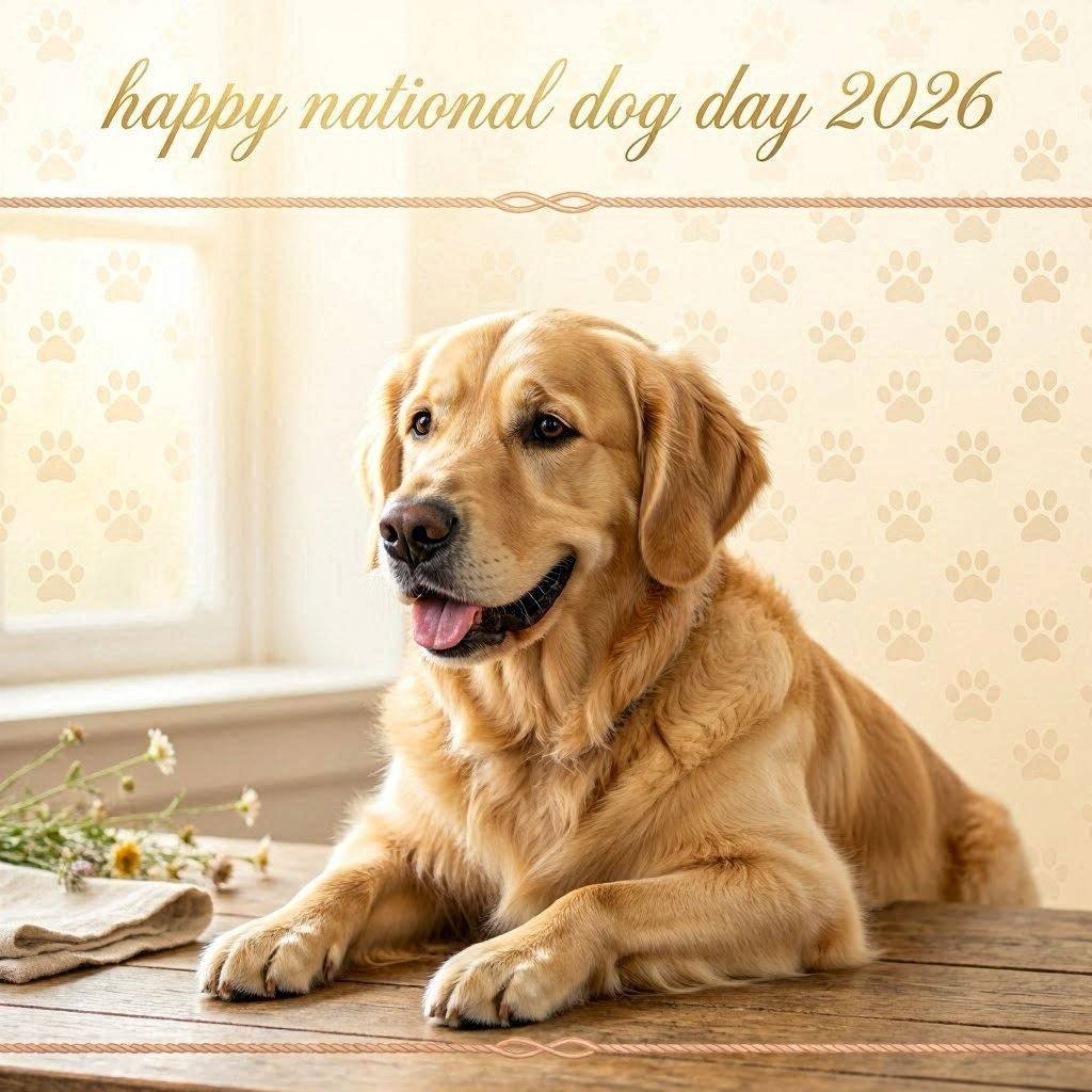 Classic Happy National Dog Day 2026 wishes card free download