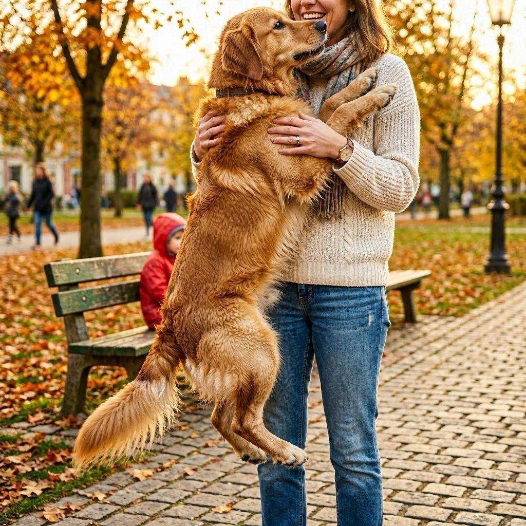 Emotional dog jumping into owner arms with pure joy