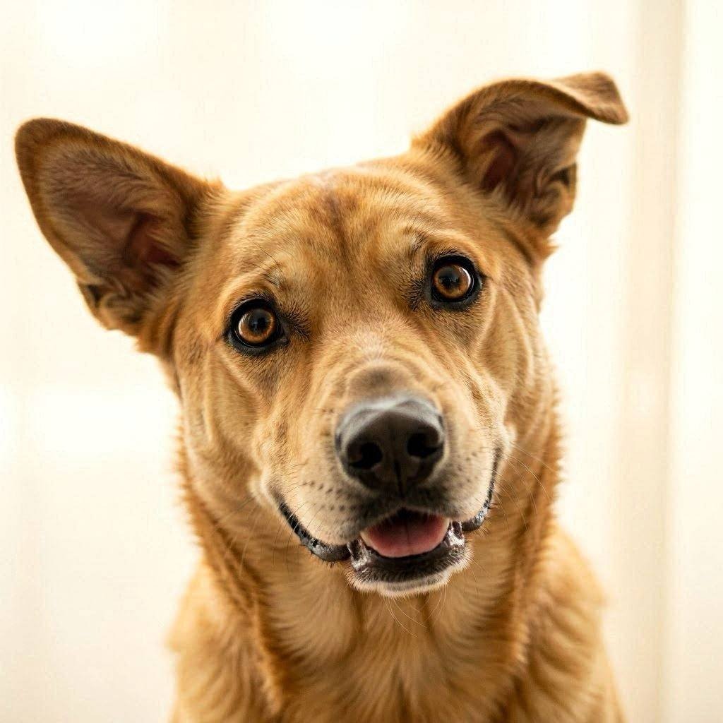 Curious dog head tilt close-up expression