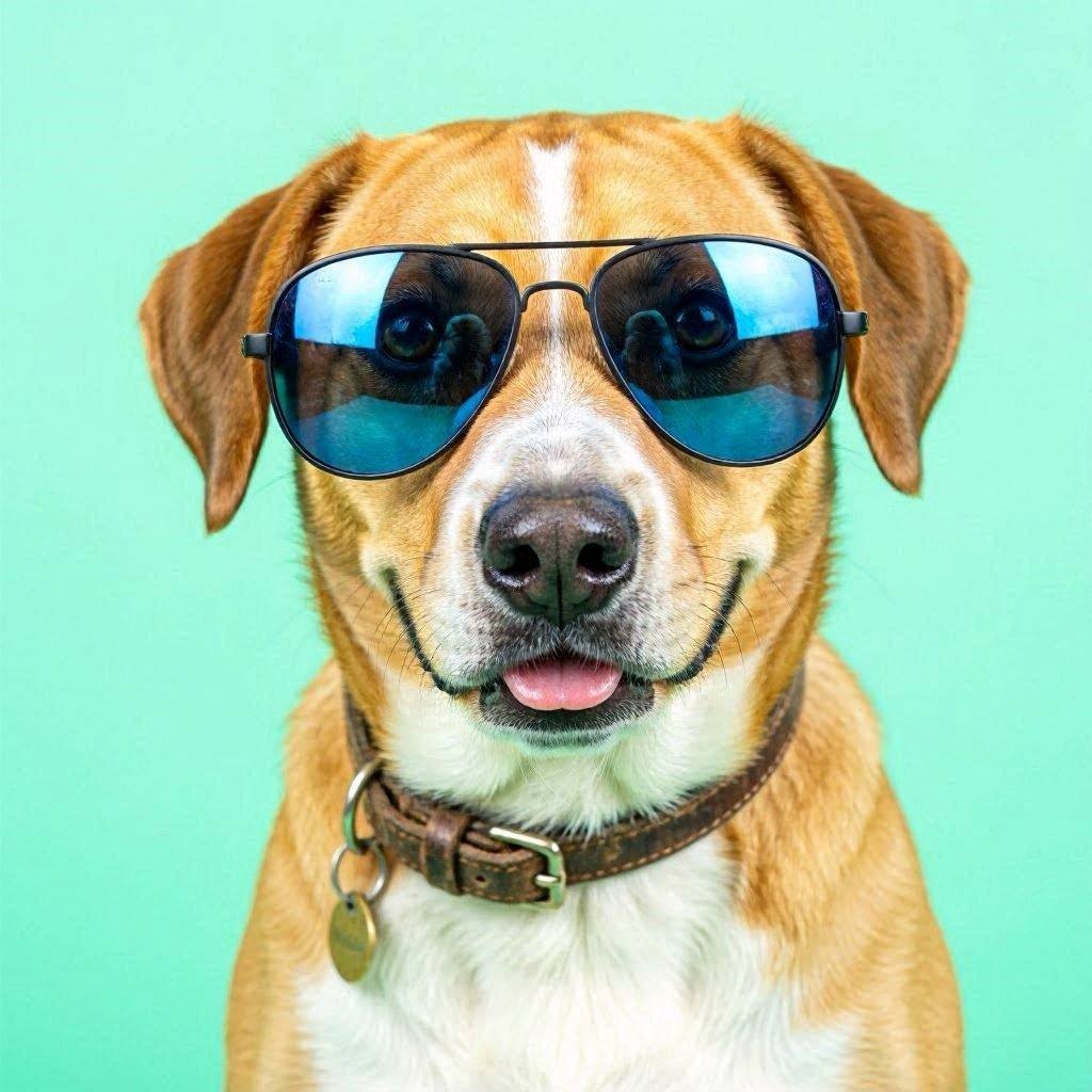 Cool dog wearing sunglasses humorous portrait