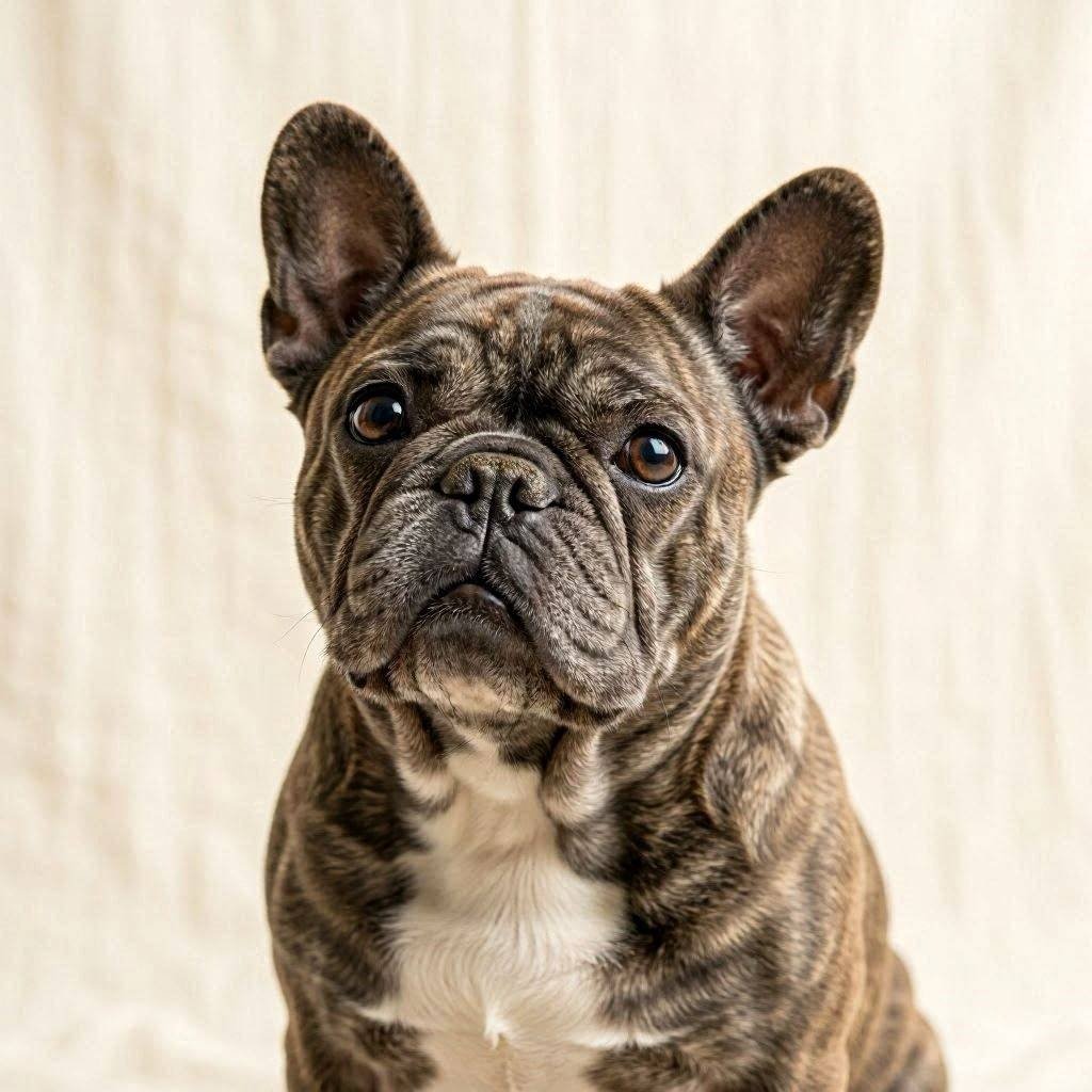 French Bulldog studio portrait with curious tilted head
