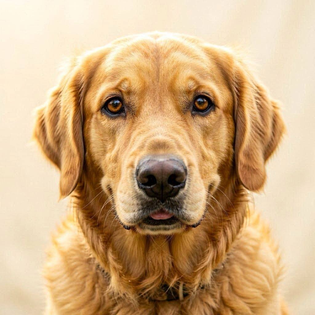 Golden retriever studio portrait with amber eyes