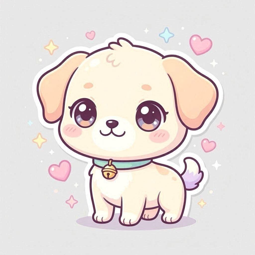 Kawaii chibi puppy character with sparkles