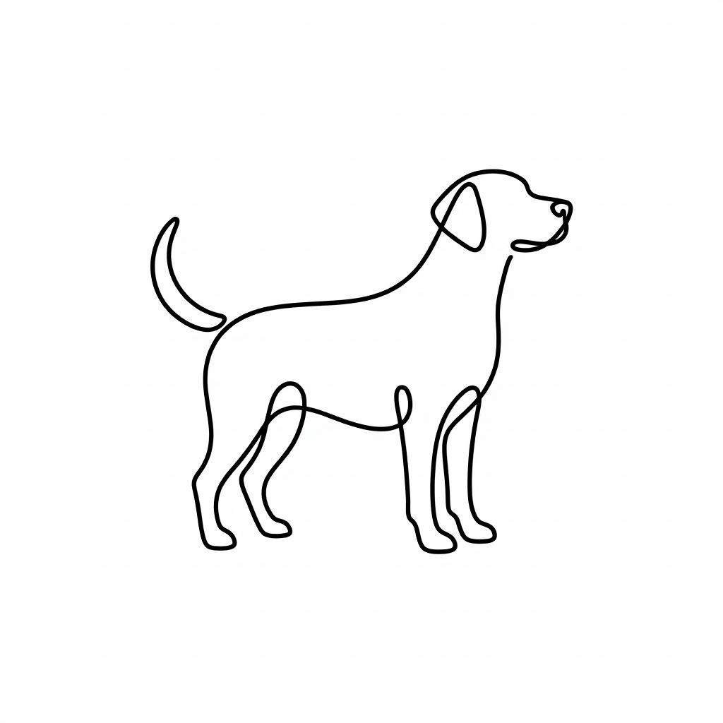Simple black line art single-line dog drawing