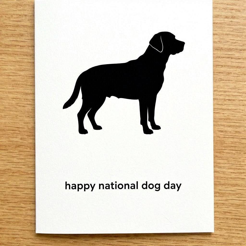 Modern minimal National Dog Day card with black lab silhouette