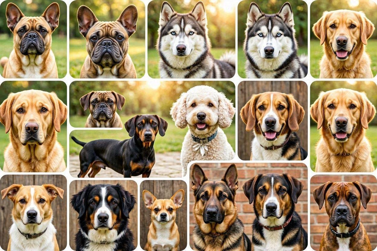 Multiple dog breeds mosaic widescreen desktop wallpaper