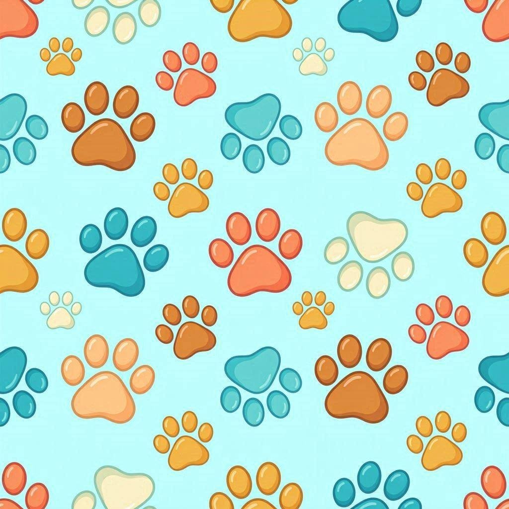 Seamless colorful paw print pattern design