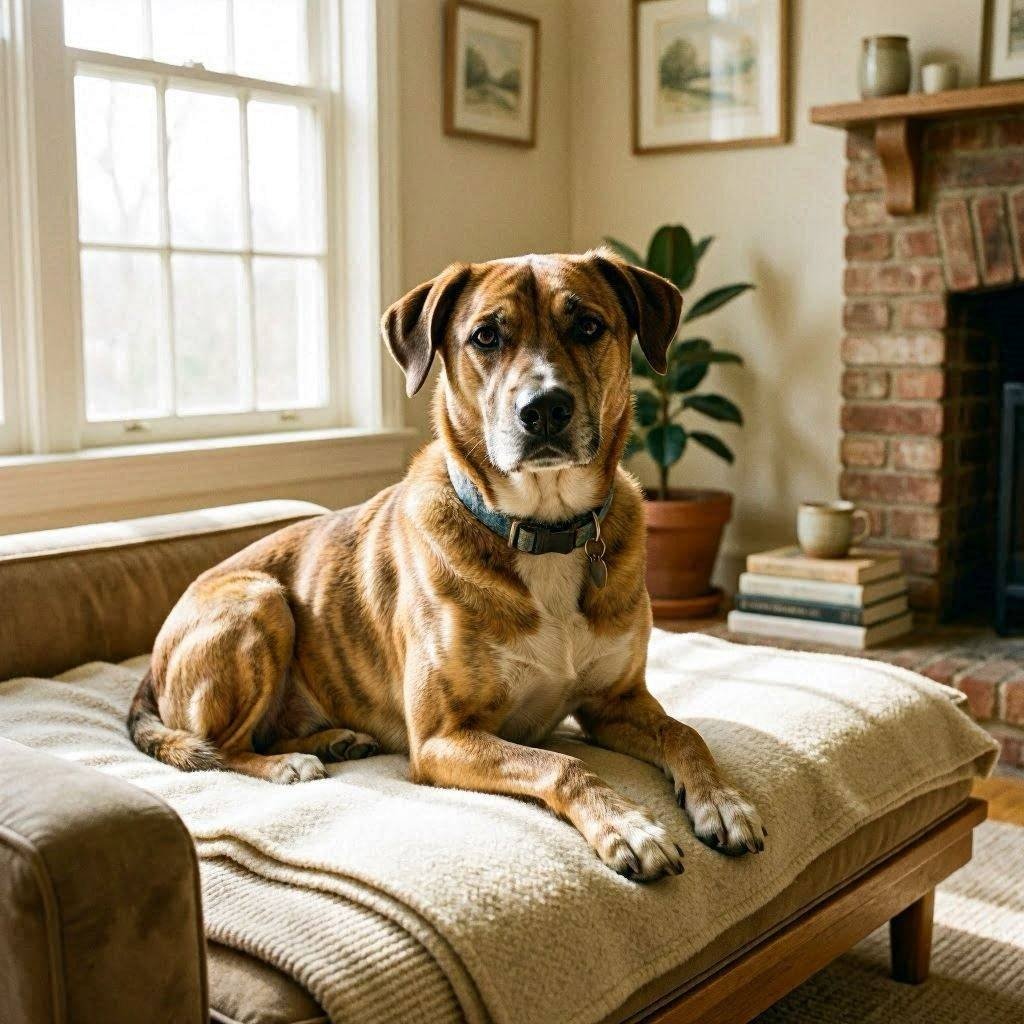 Adopted rescue dog first day at cozy home