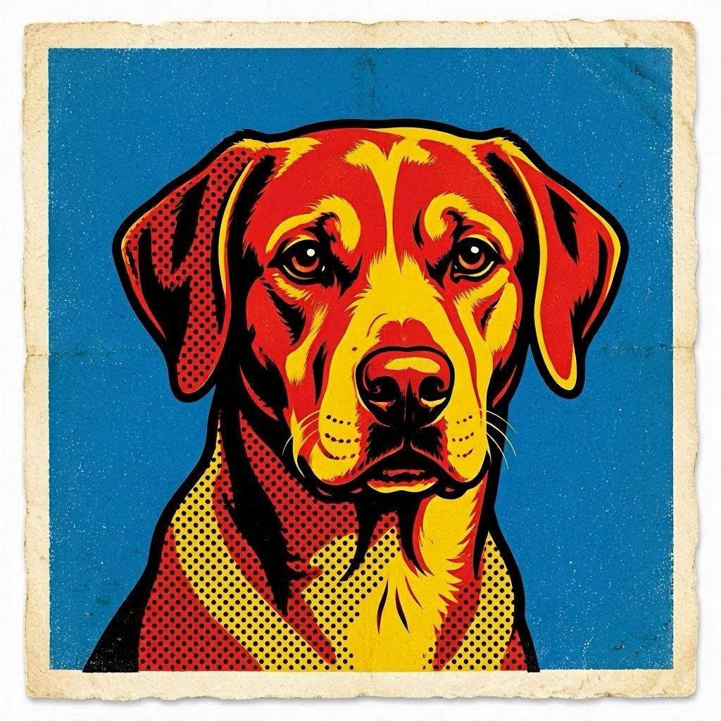 Retro 1960s pop art dog illustration Warhol style
