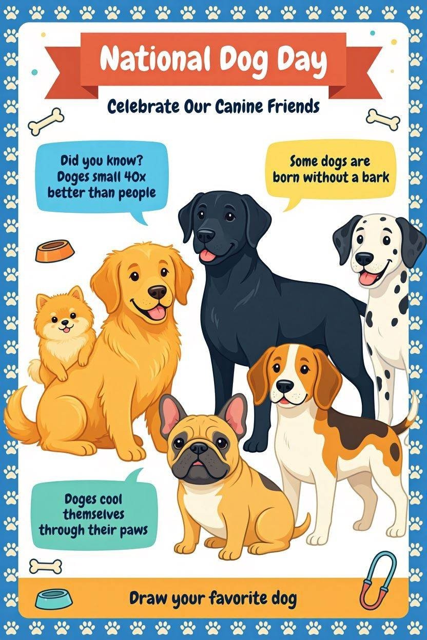 Educational school classroom National Dog Day poster for kids