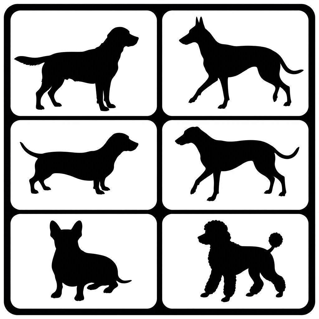 Set of six different dog breed silhouettes vector