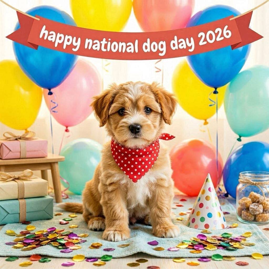 Vibrant colorful confetti Happy National Dog Day card