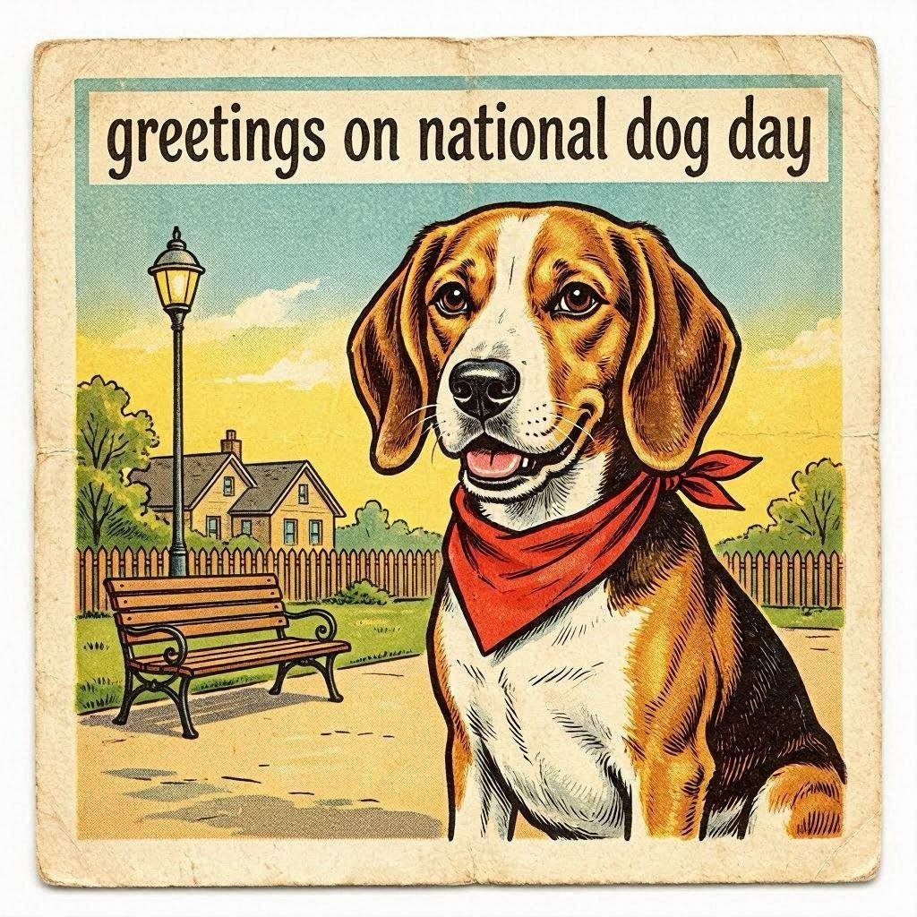 Vintage 1950s style National Dog Day postcard